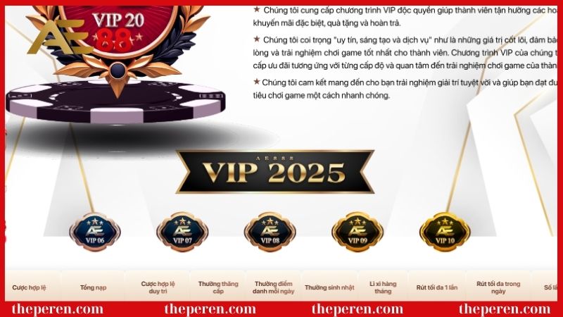Các cấp bậc trong chính sách VIP AE88