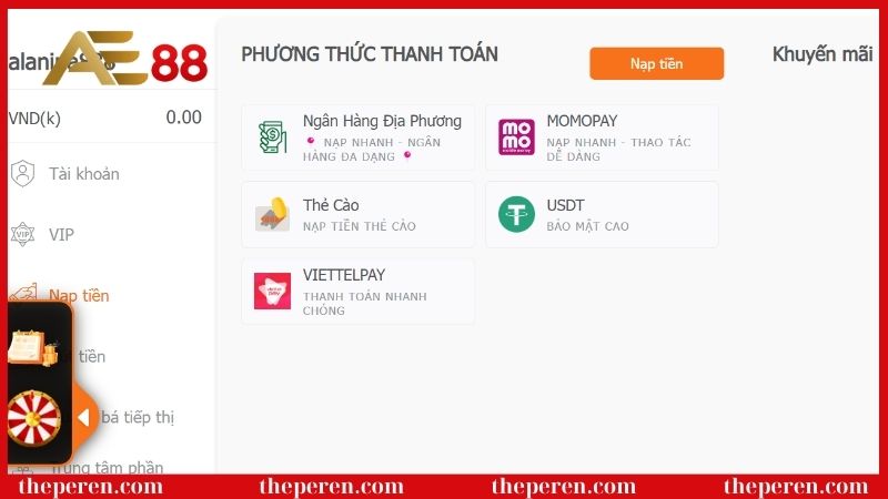 Tổng hợp 6 kênh nạp tiền AE88